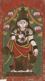 Martial are associated with avatars  such as Balarama  in the Puranas (seventeenth-century mural of Balarama from a wall hanging in South Indian temple)