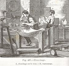 French pottery manufacturing using a wheel, 1864