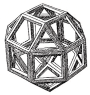 The first printed illustration of a rhombicuboctahedron, by Leonardo da Vinci, published in De divina proportione.
