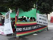 Anti Mugabe protest outside Zimbabwe. Protest is discouraged in Zimbabwe.