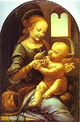 Leonardo da Vinci (attributed), Benois Madonna. Floating semi-transparent haloes in perspective.