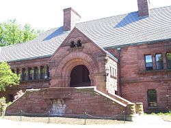 Photograph of Memorial Hall (front facade), Lawrenceville School, Lawrenceville, New Jersey