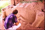 Examining an inscription at Sennacherib's palace on Kuyunjik.