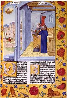 Lady Philosophy and Boethius from the Consolation (Ghent, 1485)