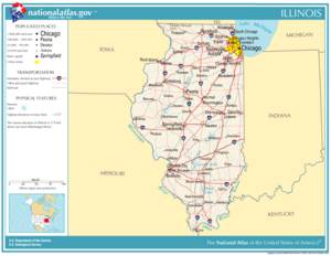 Illinois, showing major cities and roads