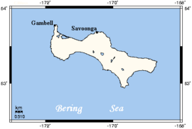 Closeup of St. Lawrence Island, showing its only two villages