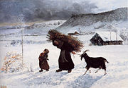 Poor family with goat, painting by Gustave Courbet (1819–1877).