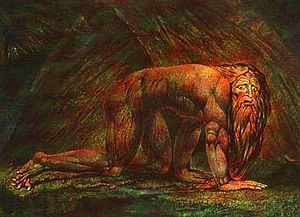 William Blake's depiction of Nebuchadrezzar's animal-like years, from the Book of Daniel