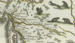 An early Dutch map of the Hudson river valley c. 1635 (North is to the right)