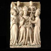 St Thomas enthroned as Archbishop of Canterbury from a Nottingham Alabaster in the Victoria & Albert Museum