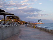 Beach with promenade in Dahab, Egypt.