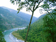 National Highway 31A winds along the banks of the river Teesta near Kalimpong.