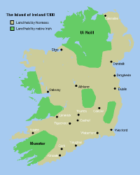 The extent of Norman control of Ireland in 1300.