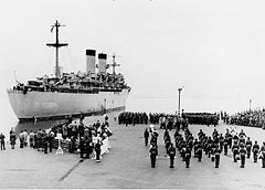 During the Korean War, the United States Navy used Yokohama's port as a transshipment base. This ship departed Yokohama in 1951, carrying war dead home to the U.S.