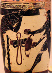 Heracles and Atlas, on a vase by the Athena Painter, c. 490-480 B.C.E. (National Archeological Museum, Athens)