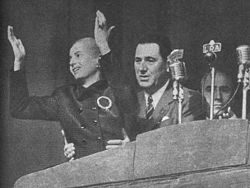Juan Perón supports the ailing Evita at a political rally in 1951