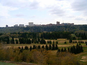 The University of Alberta's main campus near the North Saskatchewan River valley.