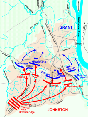 Map of the Battle of Shiloh, morning of April 6, 1862