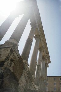 The Temple of Saturn as seen from the ground.