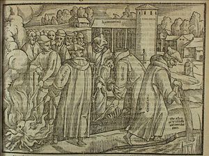 Burning Wycliffe's bones, from John Foxe's book (1563)