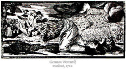 German woodcut of a werewolf from 1722