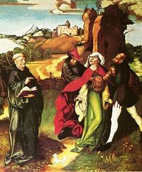 Bernard exorcising a possessed person, c. 1500.