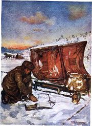Illustration of ice fishing in Norway circa 1904