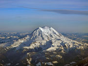 The three summits of Mount Rainier: Liberty Cap, Columbia Crest, and Point Success.