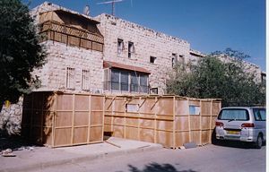 Exterior views of sukkot in Jerusalem, Israel
