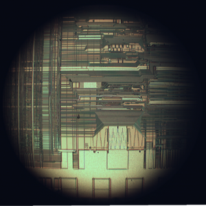 Upper interconnect layers on an Intel 80486 DX2 die.