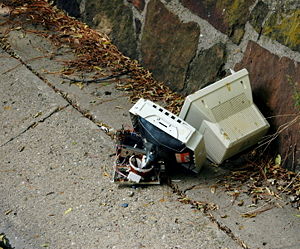 Abandoned monitor and computer parts.