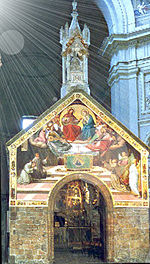 The tiny Porziuncola, now within the large Basilica of Santa Maria degli Angeli.