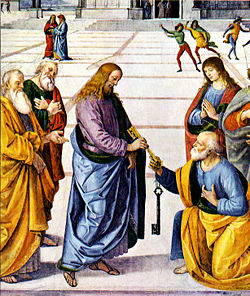 Christ gives Peter the keys to the Kingdom.