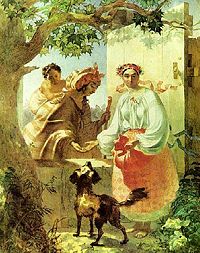 Gypsy Fortune Teller. 1841. Oil on canvas. Winner of the 1841 Silver Medal at the Imperial Academy of Arts.