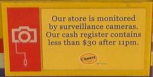 Notice pasted at Cheers to deter shoplifters