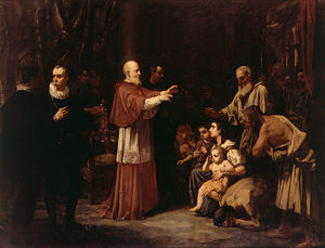 Juan de Ribera supervising the expulsion of a Morisco family, painting by Francisco Domingo Marques.