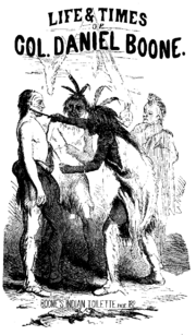 Illustration of Boone's ritual adoption by the Shawnees, from Life & Times of Col. Daniel Boone, by Cecil B. Hartley (1859)