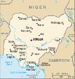 Nigeria showing capital city of Abuja