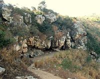 The Sattapanni or Sattaparni Cave, on one of the hills around Rajgir, Bihar, India. It was where the First Buddhist Council took place, in the year after Buddha's passing away (Parinirvana).