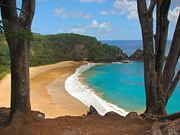 Praia Sancho beach, beyond which has been established a reserve for some 600 spinner dolphins.
