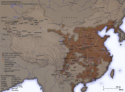 A map showing the Han Empire by 2 C.E., which extended much further than in Chao's time, with frontier administrative units of the Hexi Corridor as far west as Dunhuang and with loyal tributary states located as far west as Dayuan, located in what is now the Fergana Valley of Uzbekistan, Kyrgyzstan and Tajikistan.
