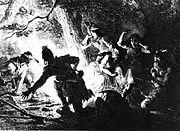 This 1877 illustration, entitled The rescue of Jemima Boone and Betsey and Fanny Callaway, kidnapped by Indians in July 1776, is one of many depictions of the famous event.