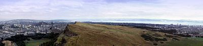 Panoramic view of Edinburgh from the top of Arthur's Seat.