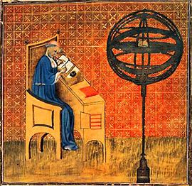 Portrait of Nicole Oresme: Miniature of Nicole Oresme's Traité de l’espere, Bibliothèque Nationale, Paris, France, fonds français 565, fol. 1r.