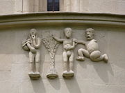 Schoengrabern Church, Austria, is decorated with naïf figures, here representing Adam being approached by an angry angel.