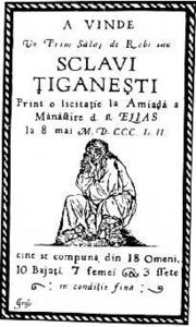 An 1852 Wallachian poster advertising an auction of Roma slaves.