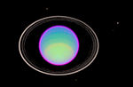 Uranus with its rings in false color.