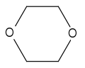 A molecule of 1,4-dioxane has two oxygen (O) atoms in its ring structure.