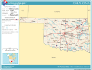 Map of Oklahoma showing major roads and thoroughfares