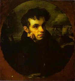 On the publication of Pushkin's first major work in 1820, Zhukovsky presented the younger poet with this famous portrait of himself, over the inscription: "To the victorious disciple from his vanquished tutor."